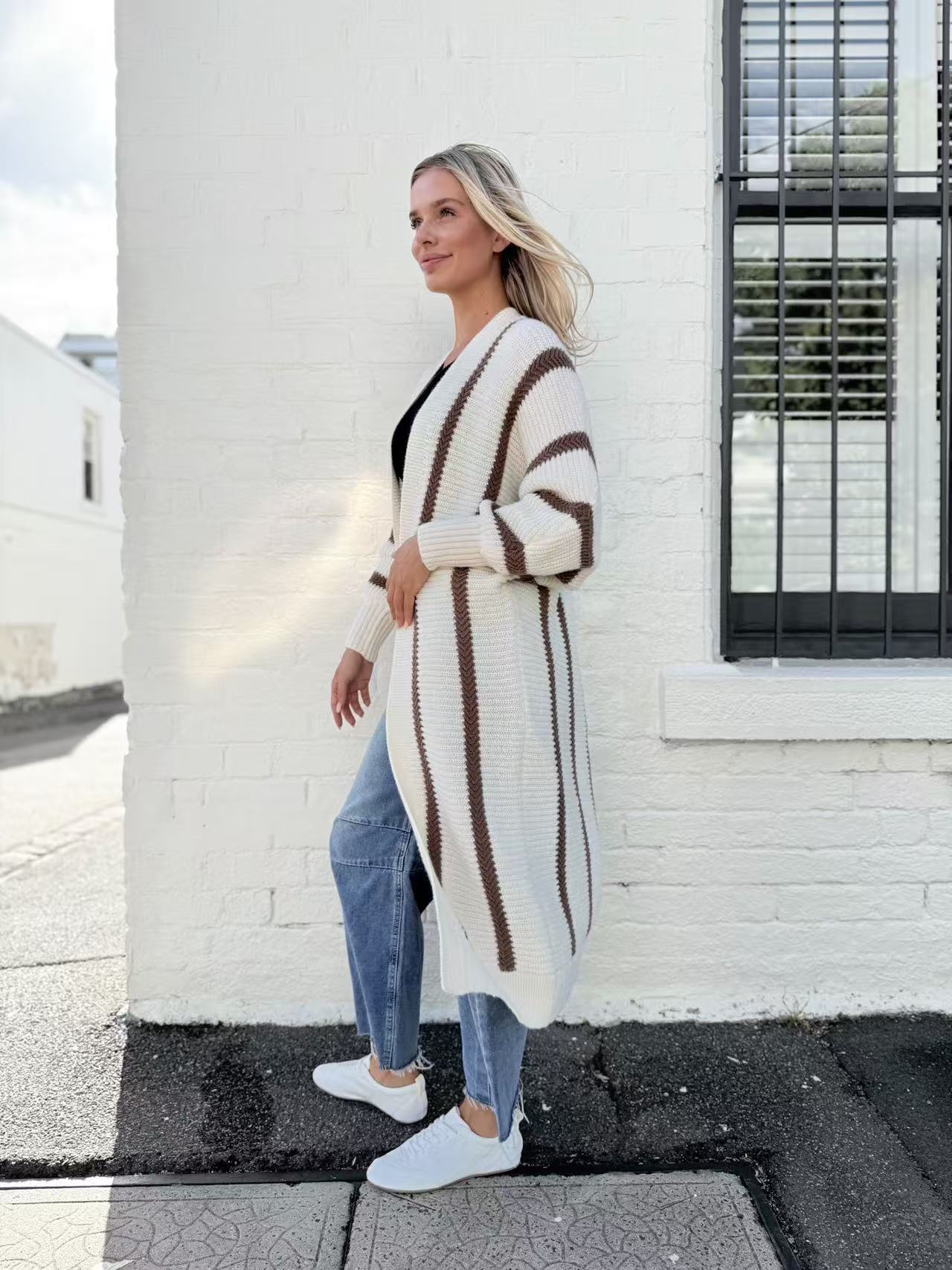 WOOL POL STRIPE CHUNKY LONG CARDI
