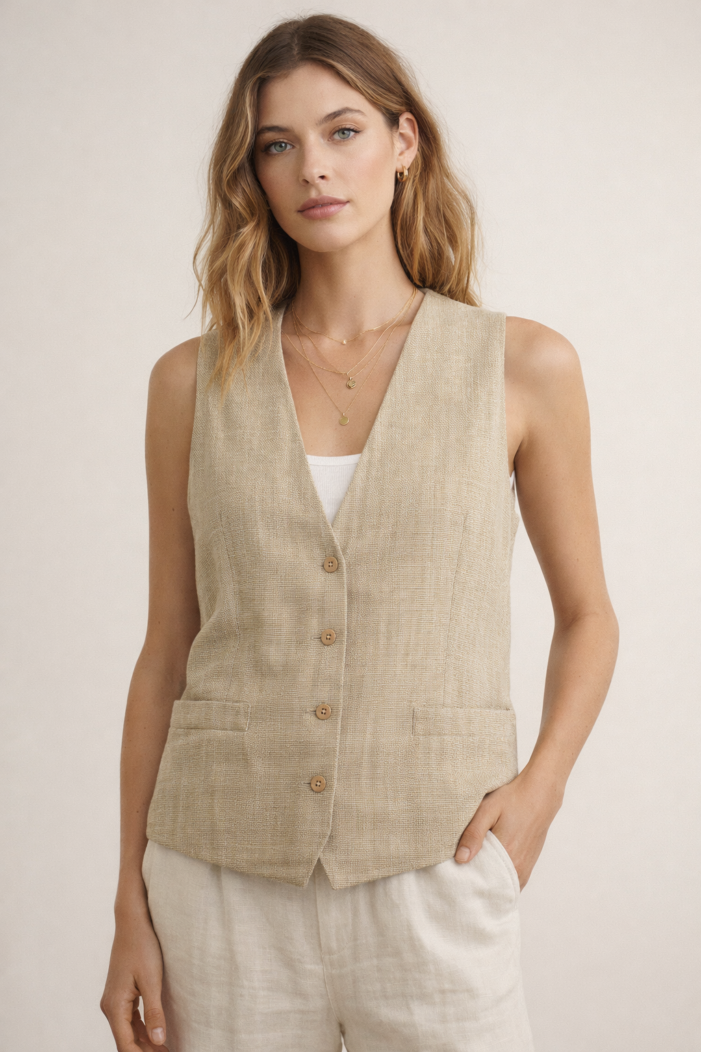 Khaki Linen Vest