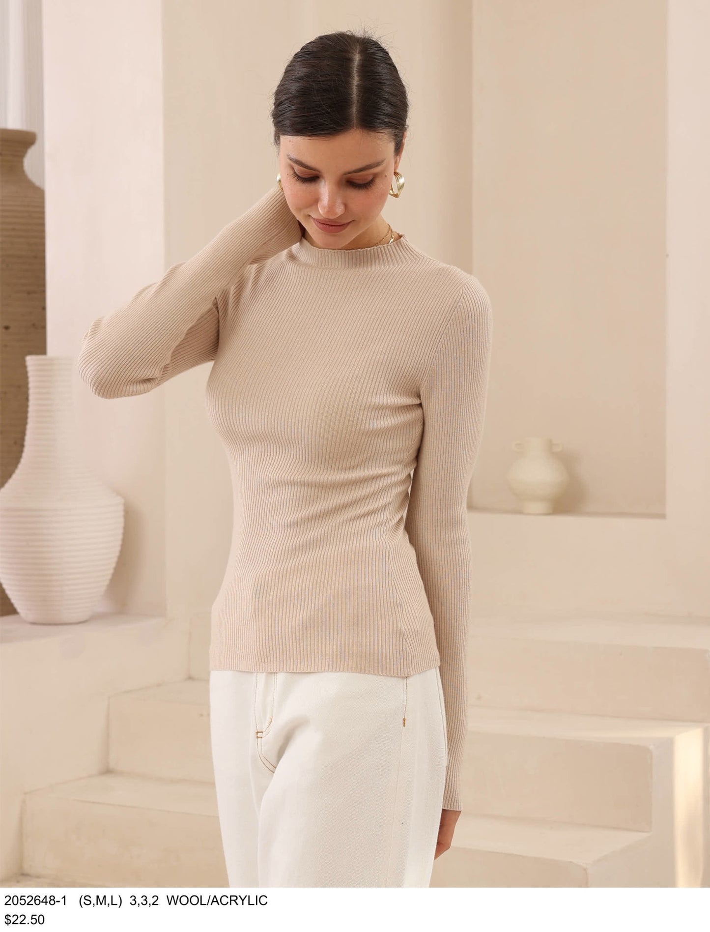 Beige Basic Long Sleeve