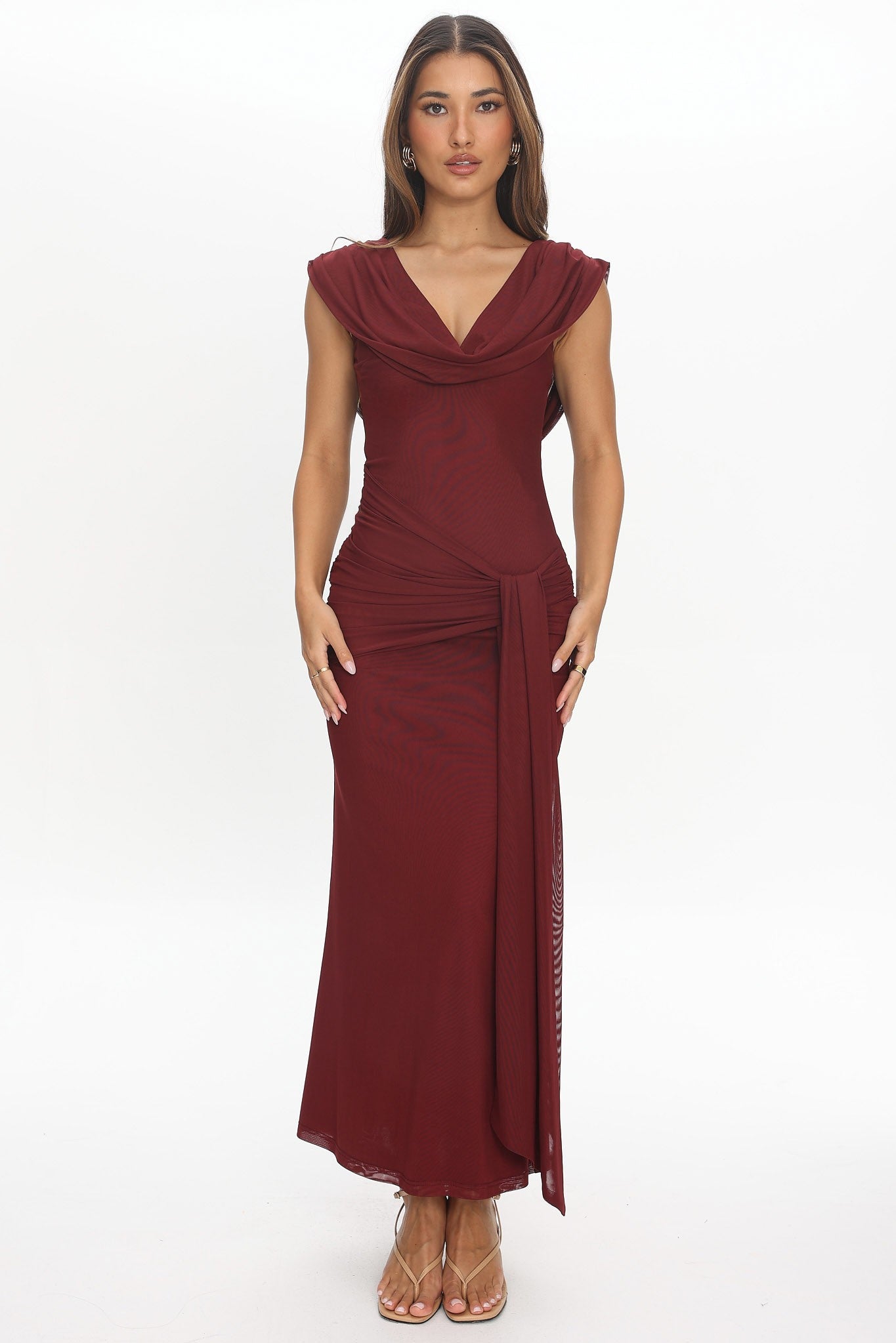 Burgundy Draped Maxi Dress