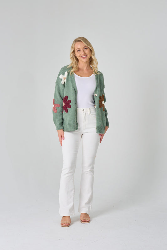 Khaki Chunky Flower Cardigan