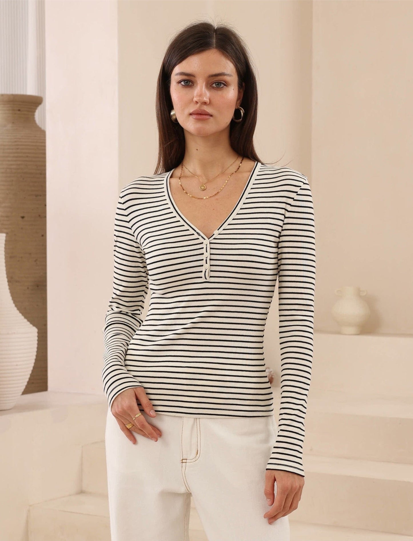 Cream and Black Striped Top