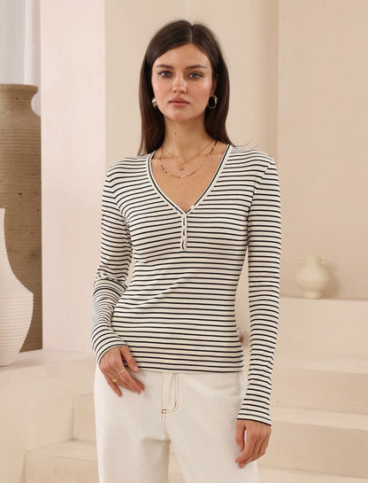 Cream and Black Striped Top