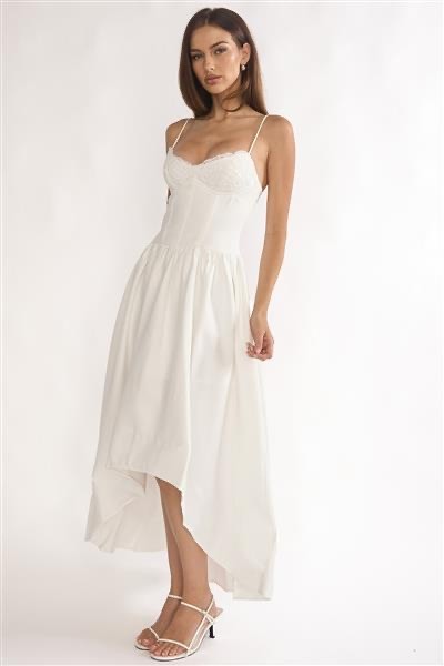 Ivory High-Low Midi Dress