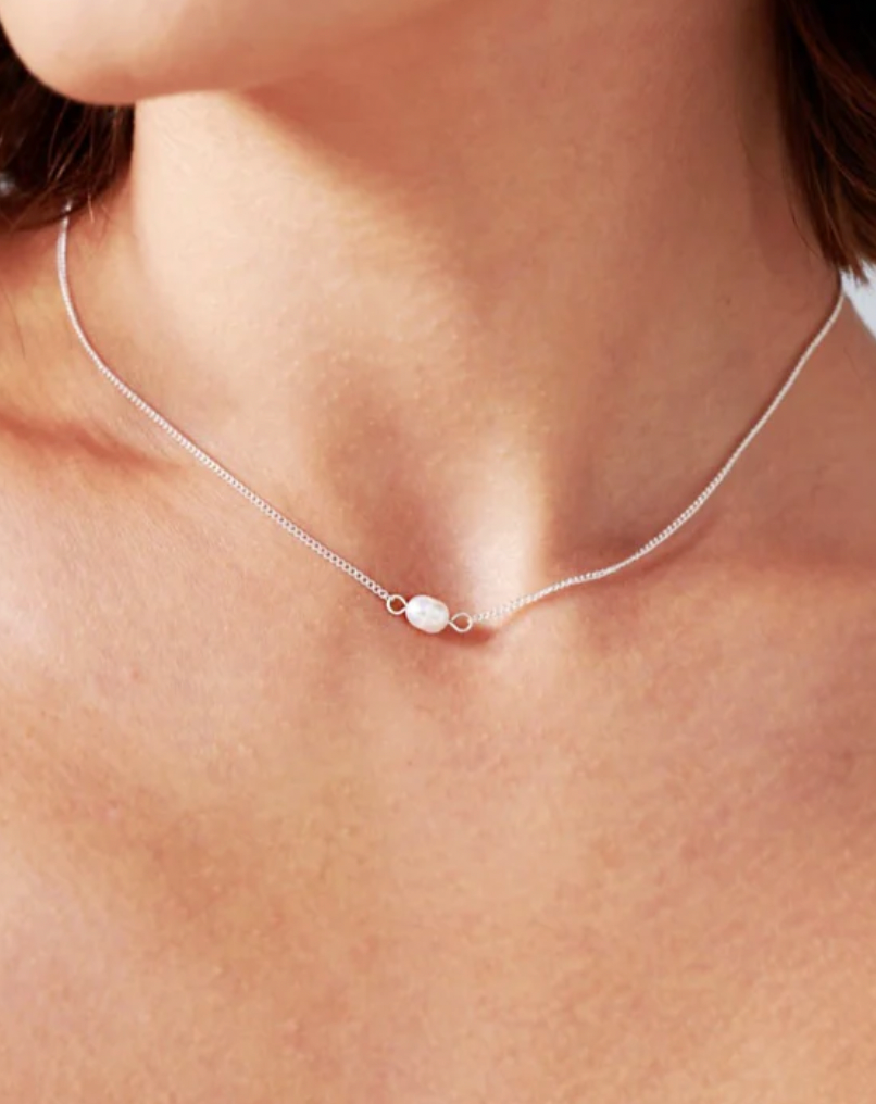 Silver Single Pearl Sterling Sliver Necklace