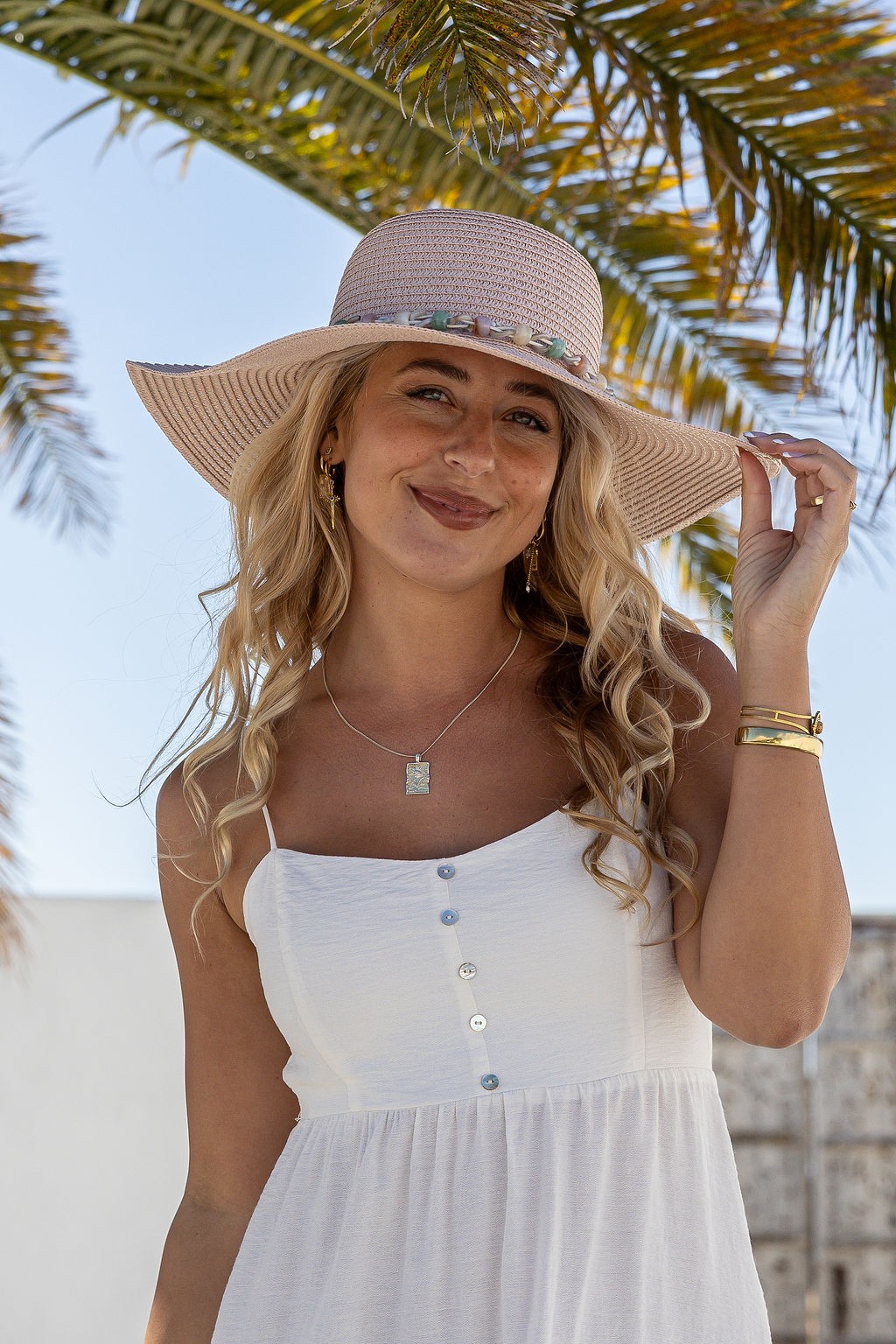 Amber Jade Detail Wide Hat