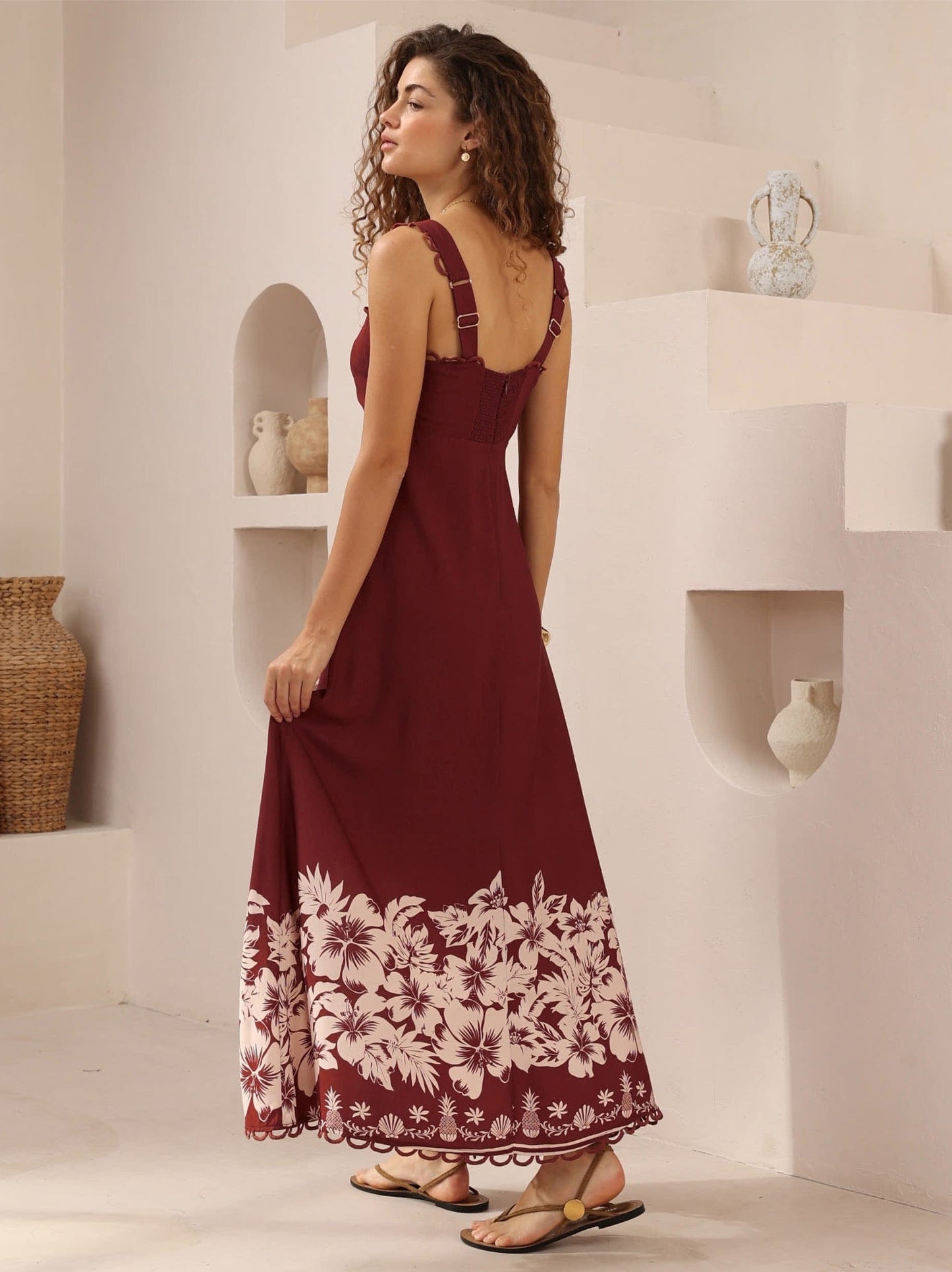 Red Wine Floral Maxi Sundress