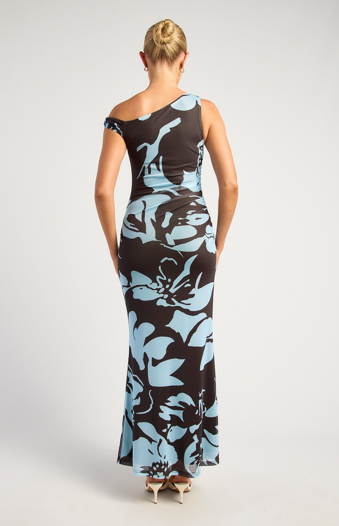 Blue Espresso Floral Print Asymmetric Neckline Maxi Dress