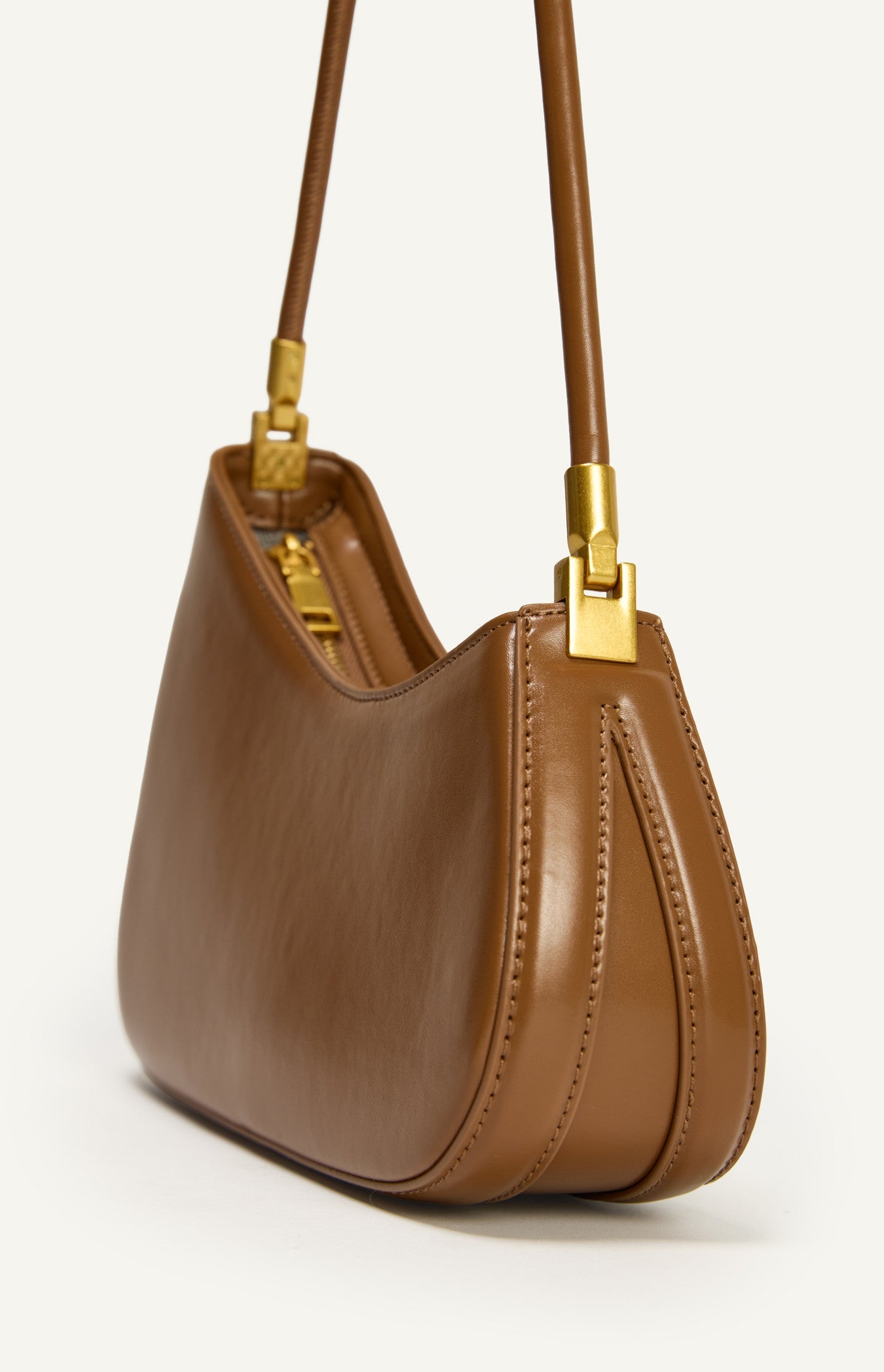 Caramel Curved Silhouette Structured Shoulder Bag with Soft Tube Handle