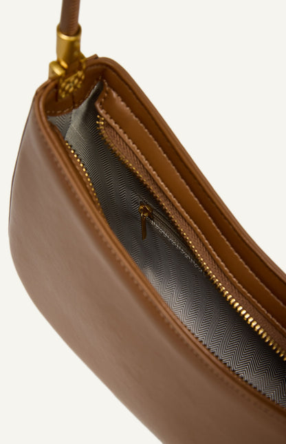 Caramel Curved Silhouette Structured Shoulder Bag with Soft Tube Handle