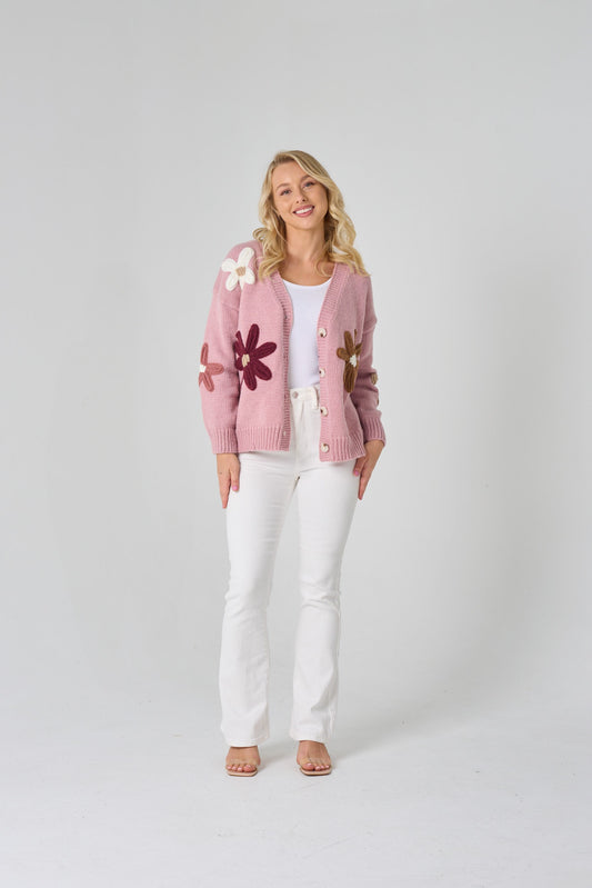 Pink Chunky Flower Cardigan