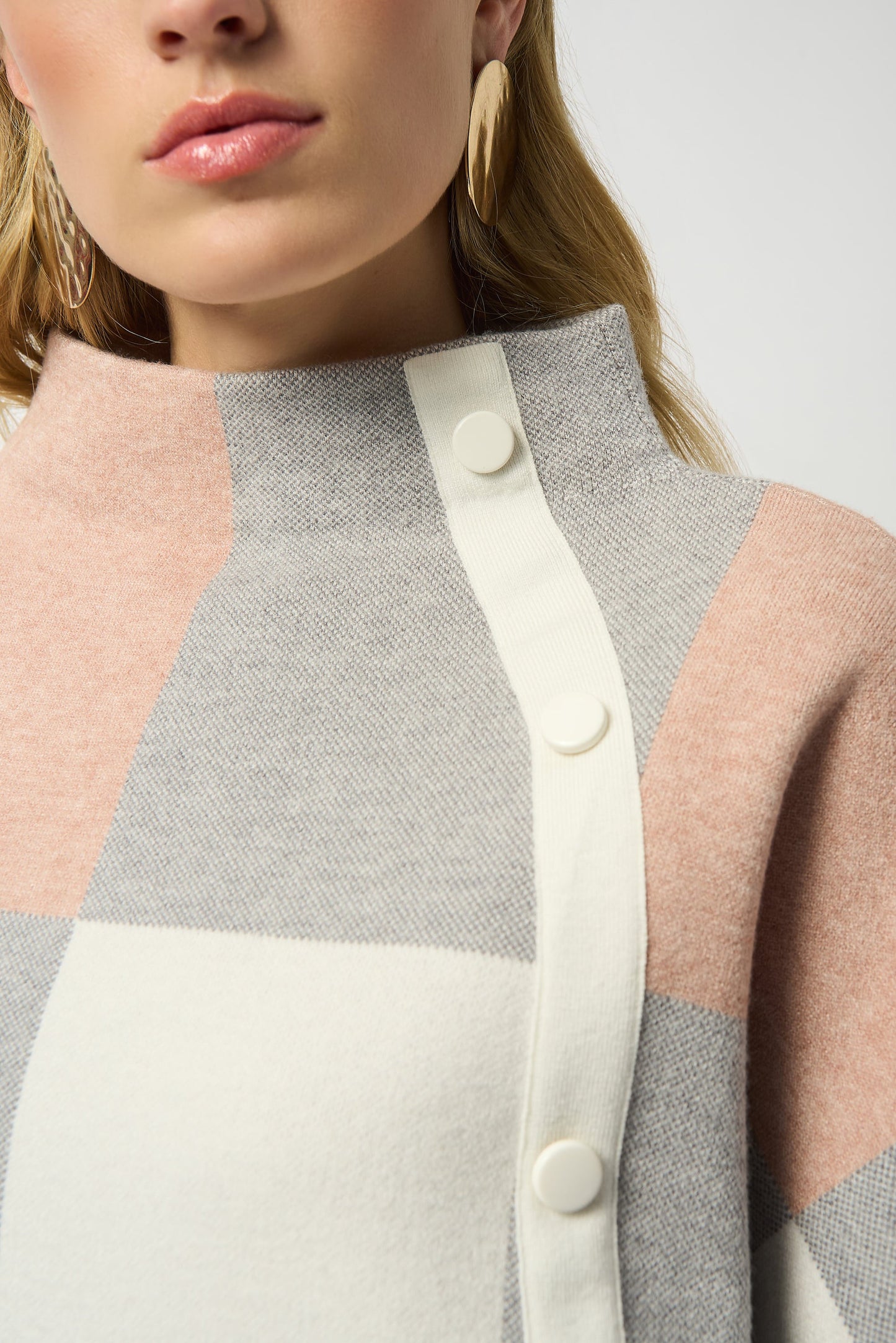 Plaid Jacquard Sweater Knit Top Rose/Multi