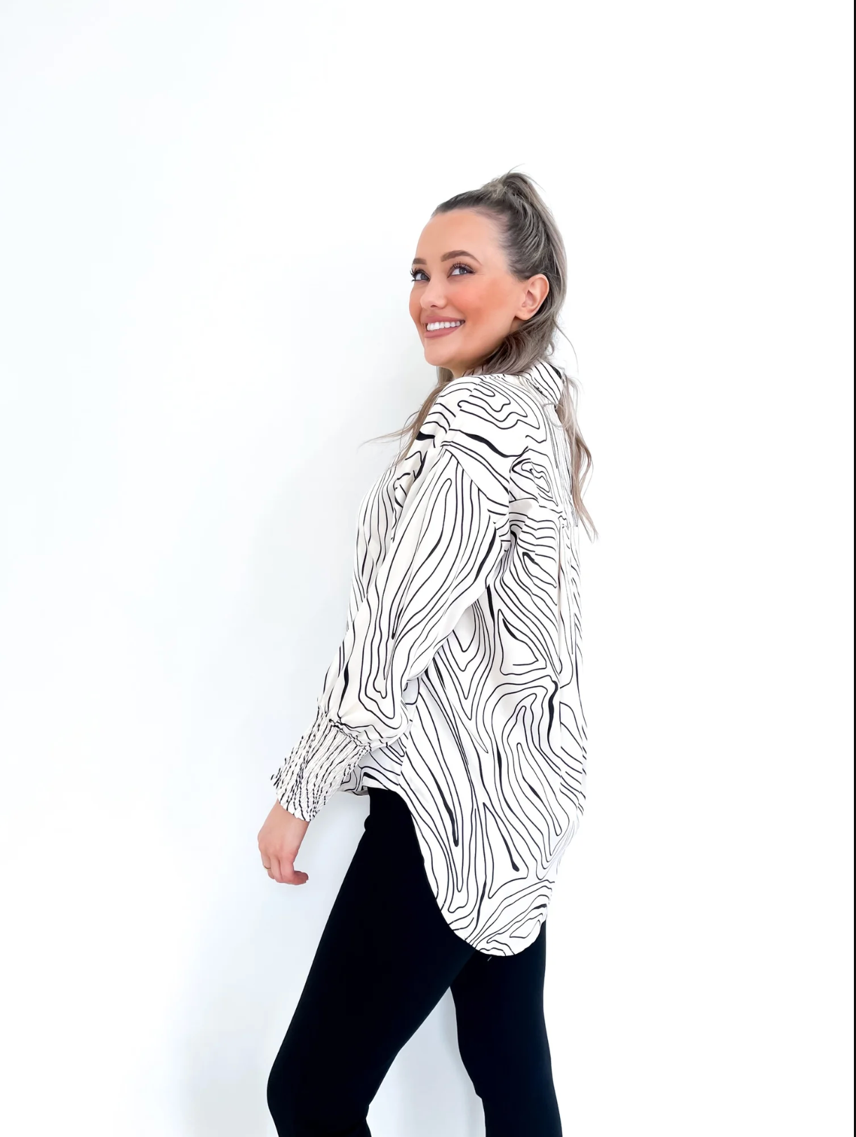 Lucy Print Xover Cut Button Up
