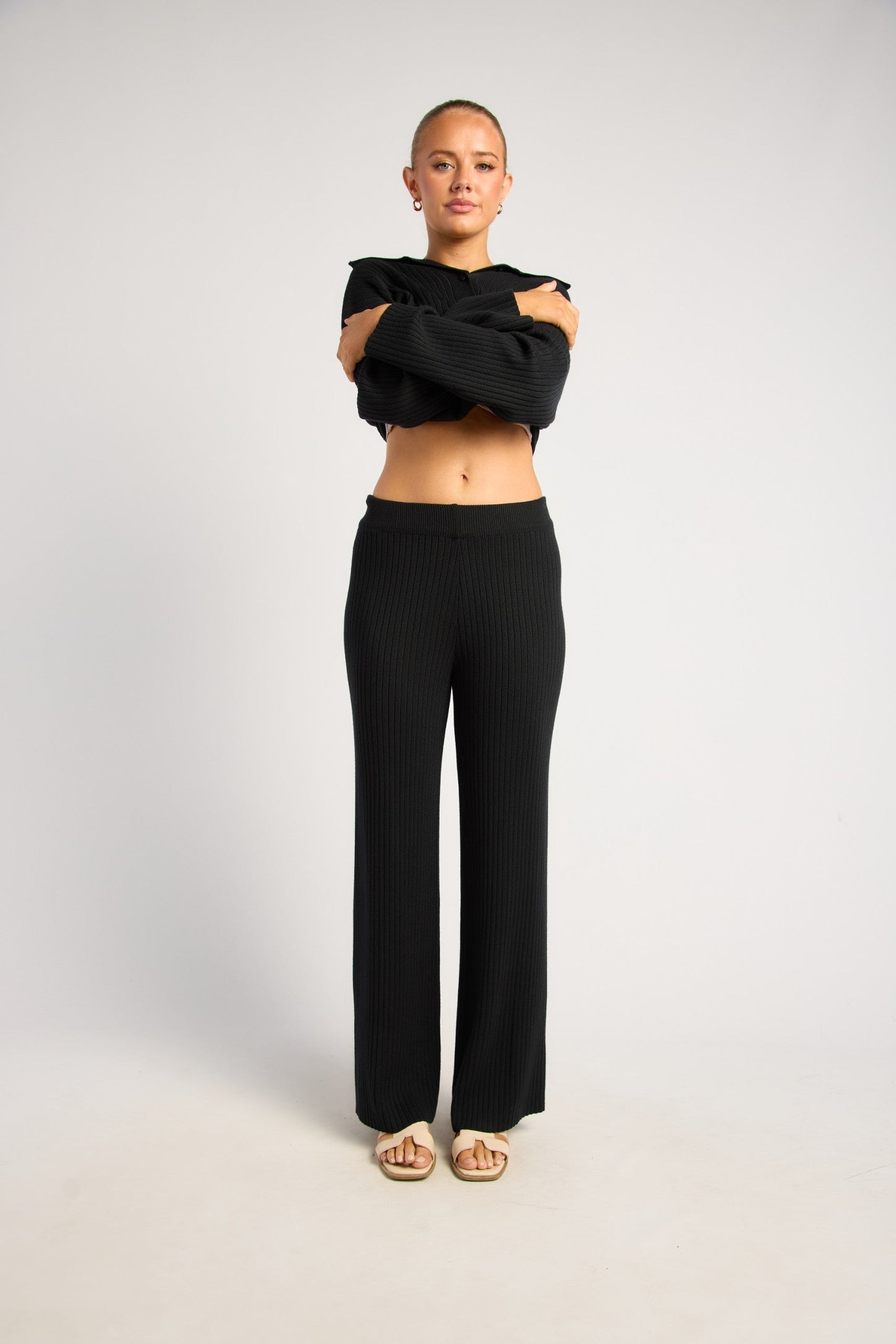 Black Ribbed Knit Pants