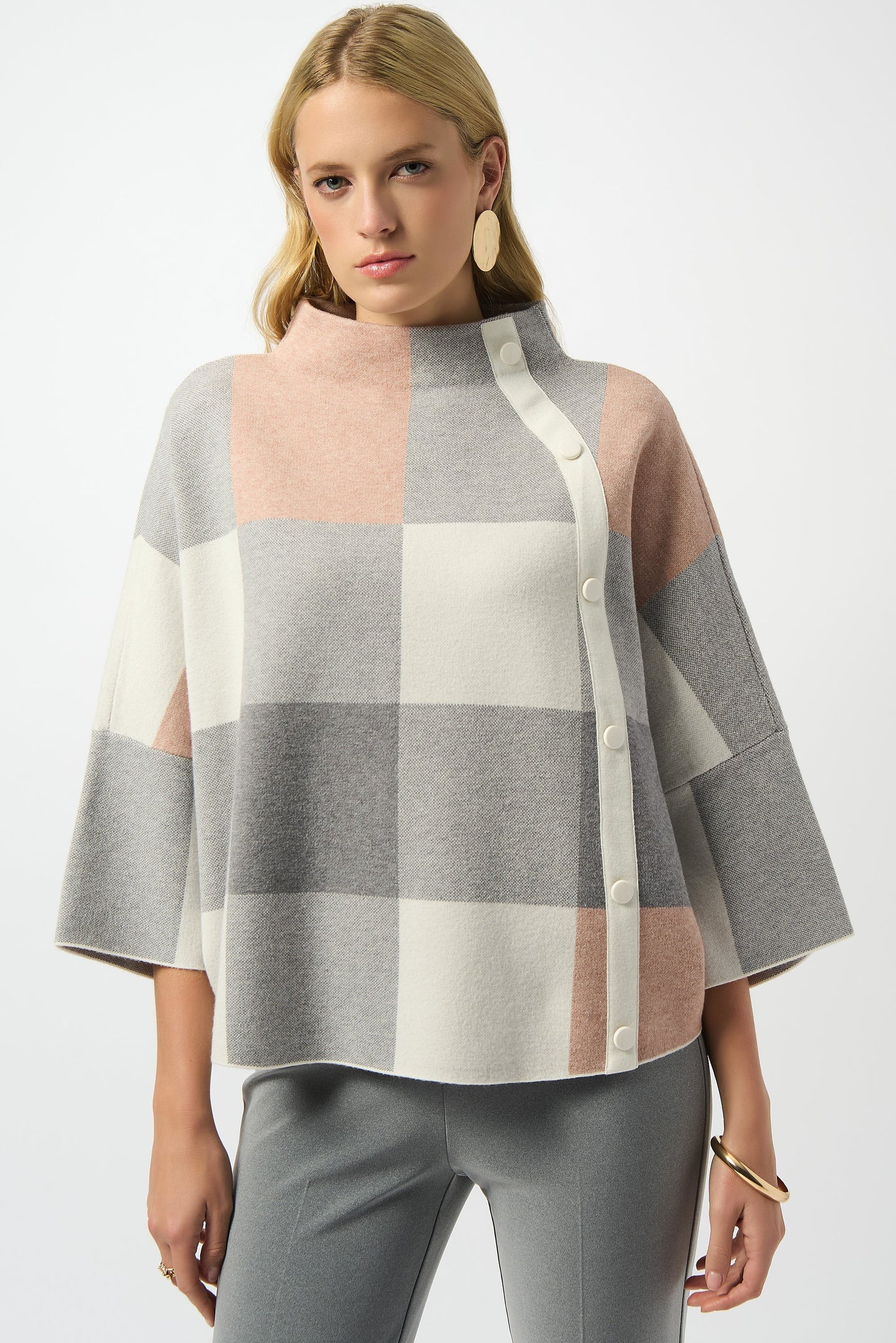 Plaid Jacquard Sweater Knit Top Rose/Multi
