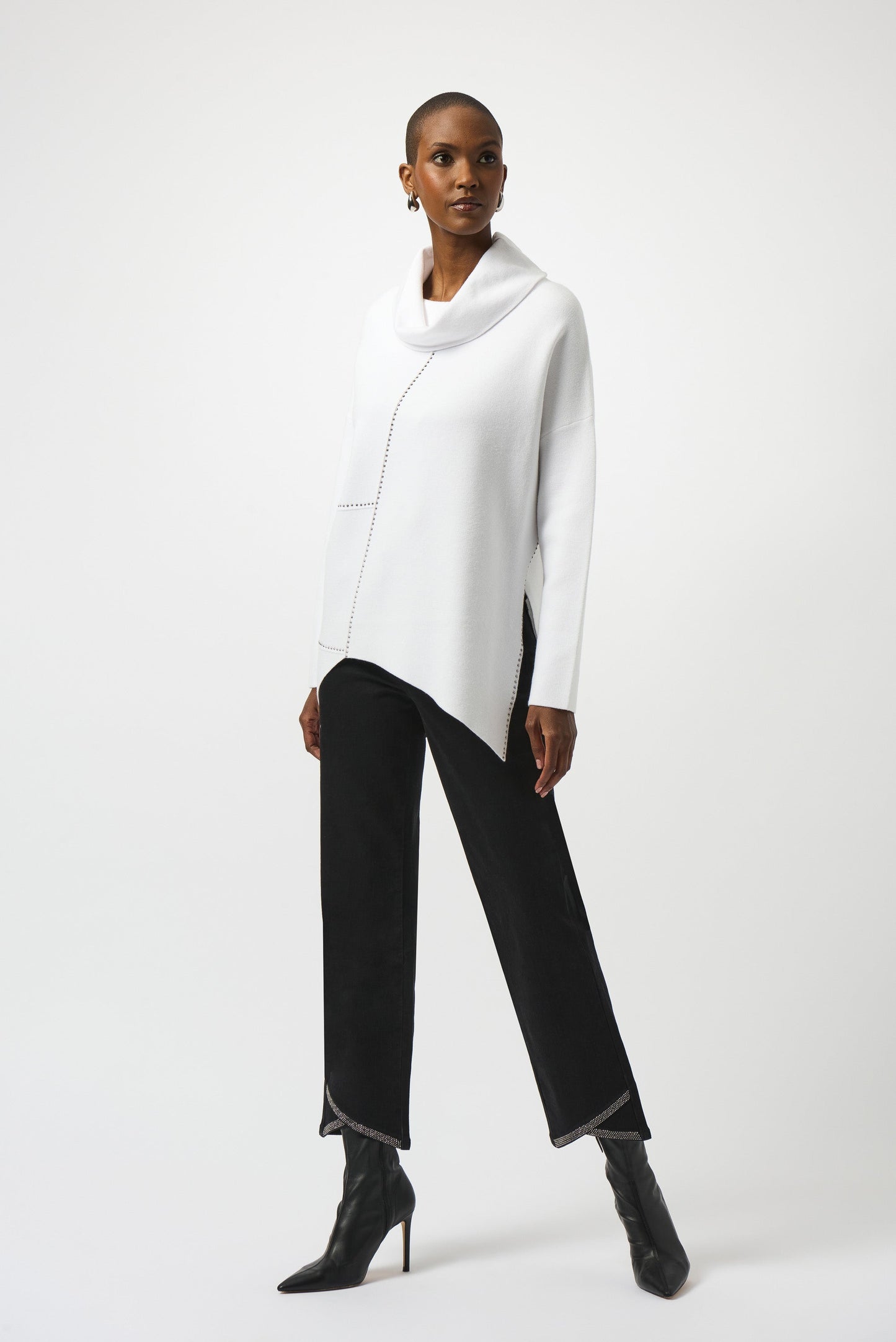 White Sweater Knit Asymmetrical Pullover