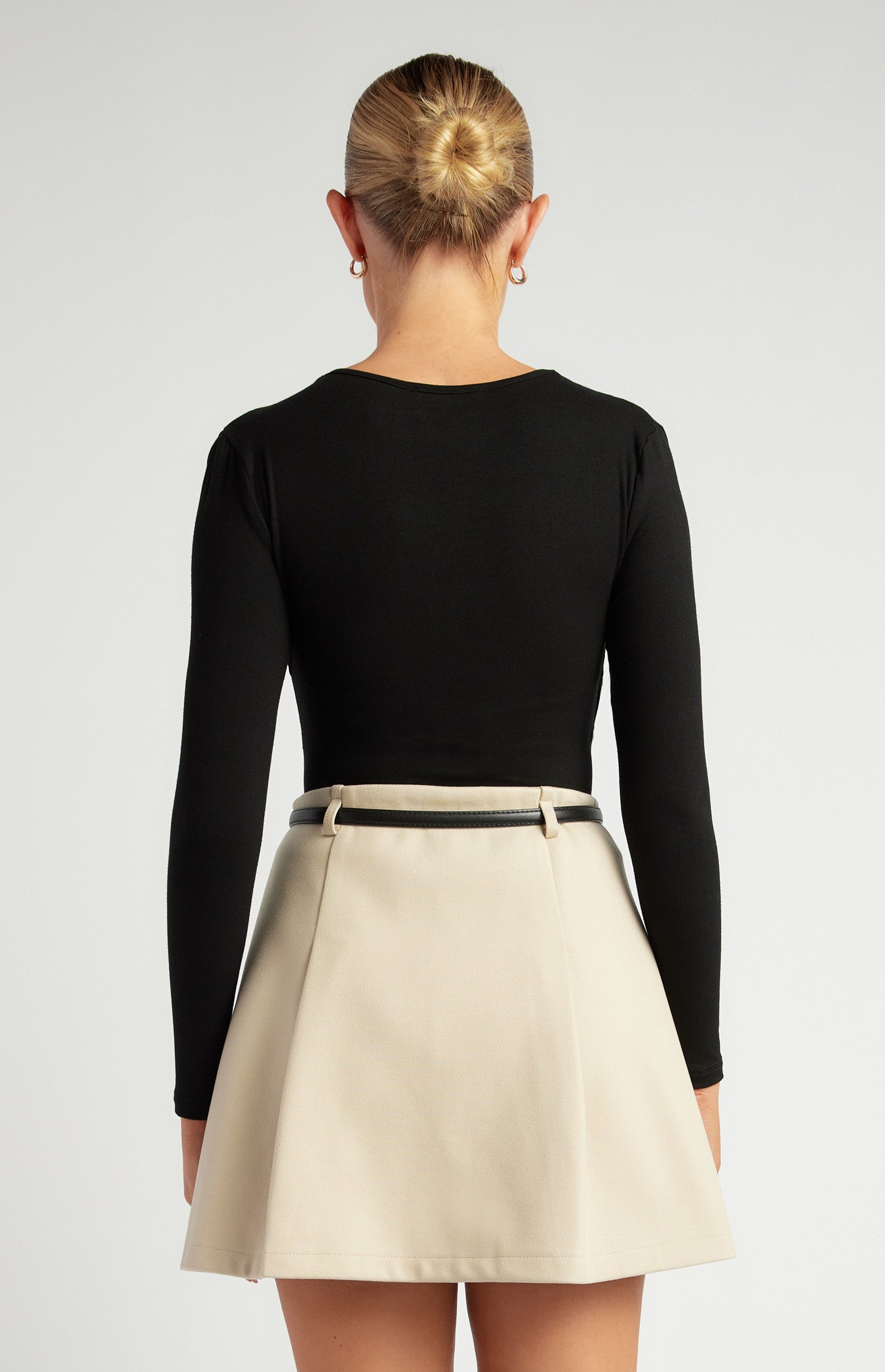 Black Cross Neck Ruched Detail Jersey Bodysuit