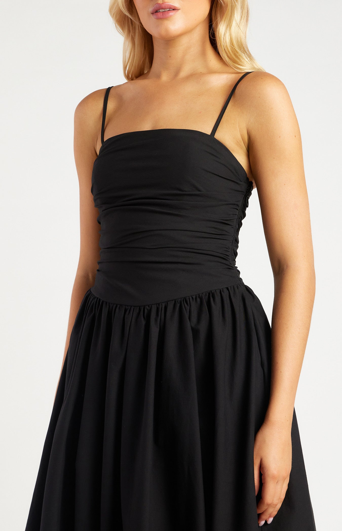 Ruched Bodice Bubble Hem Midi Dress