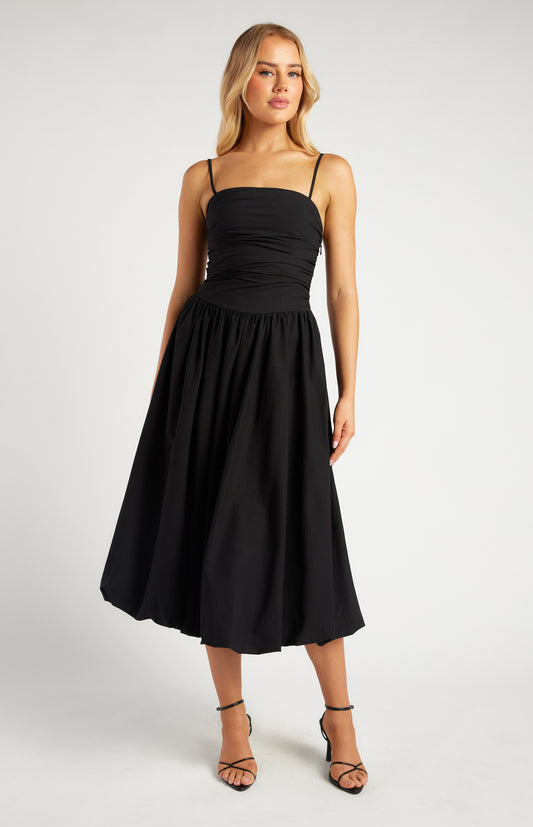 Ruched Bodice Bubble Hem Midi Dress