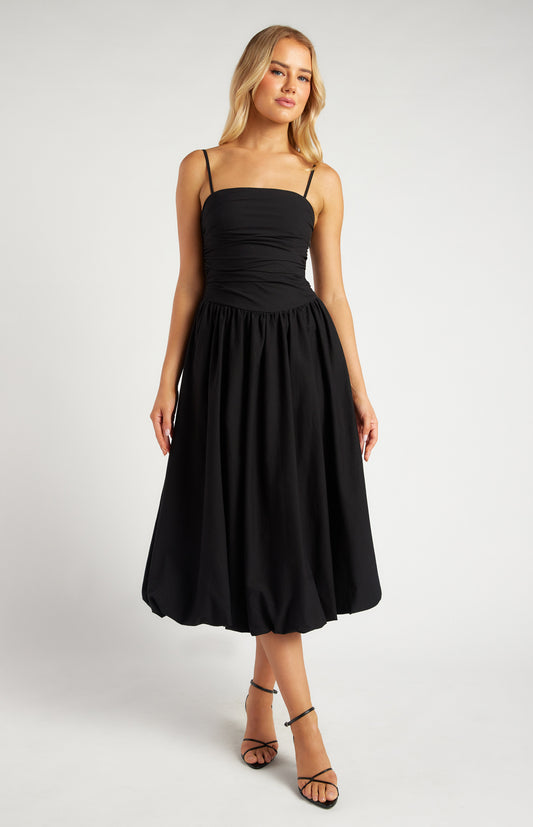 Ruched Bodice Bubble Hem Midi Dress