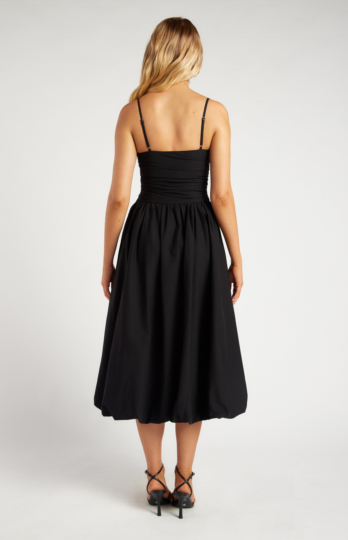 Ruched Bodice Bubble Hem Midi Dress