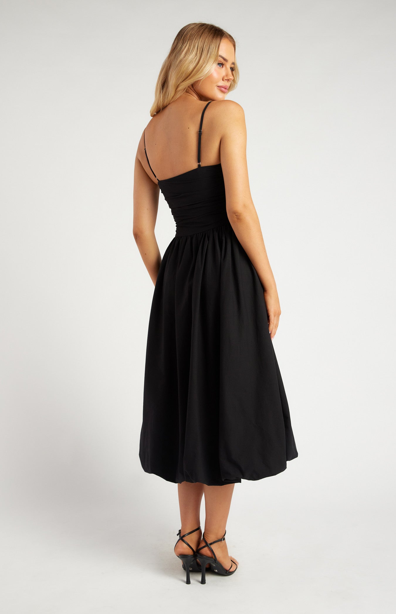 Ruched Bodice Bubble Hem Midi Dress