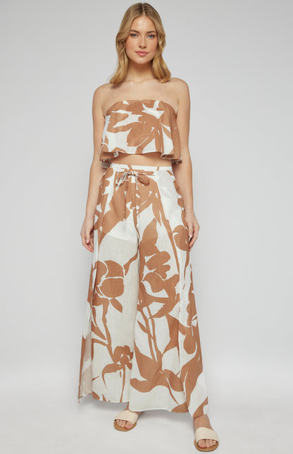 Faux Linen Abstract Prints Strapless Top