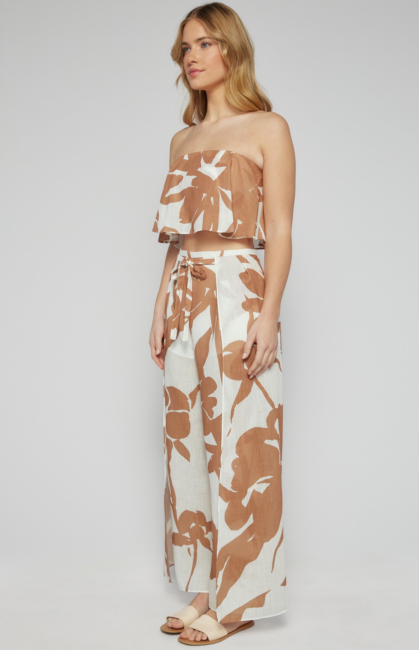 Faux Linen Abstract Prints Pants
