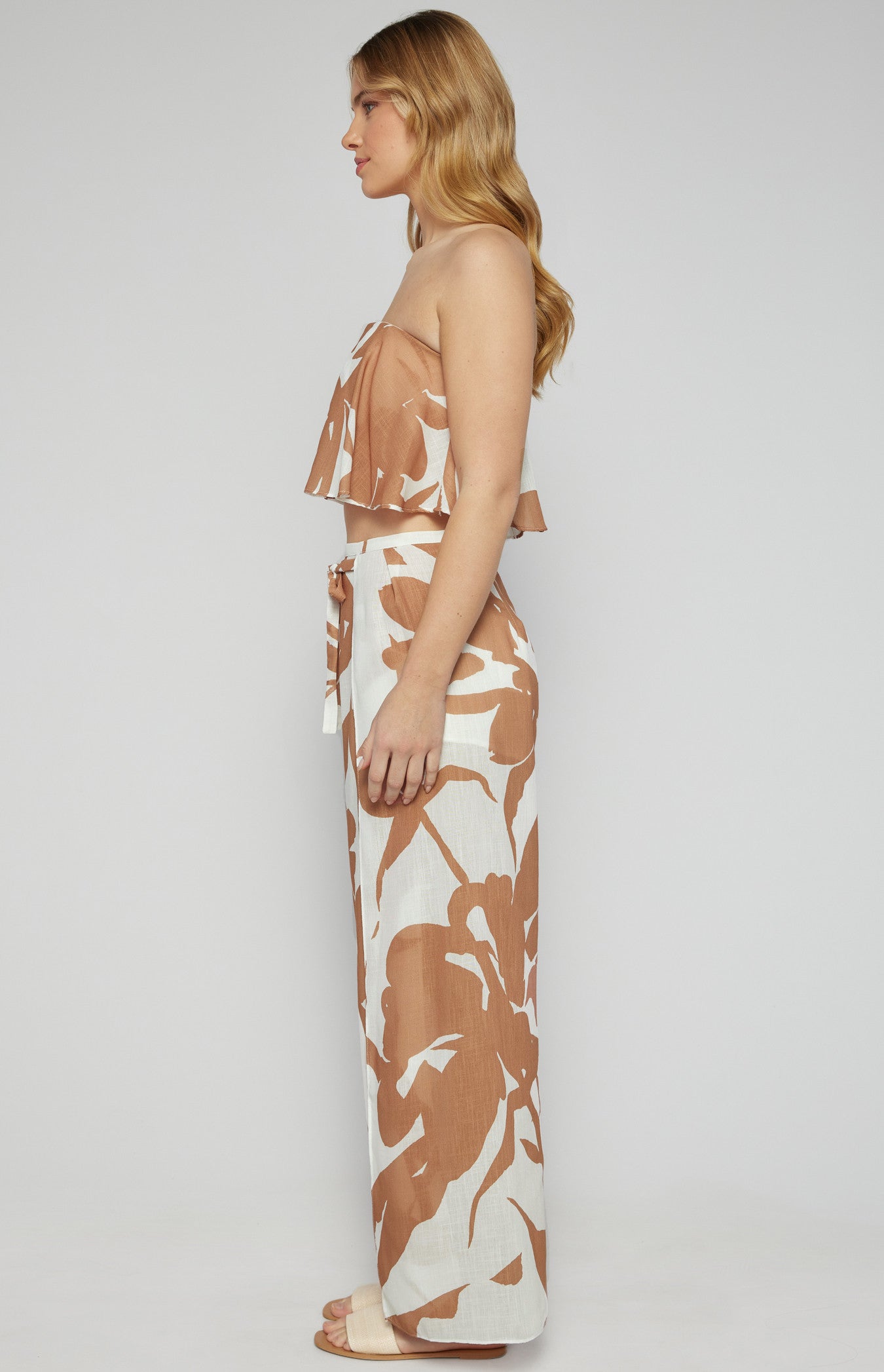 Faux Linen Abstract Prints Strapless Top