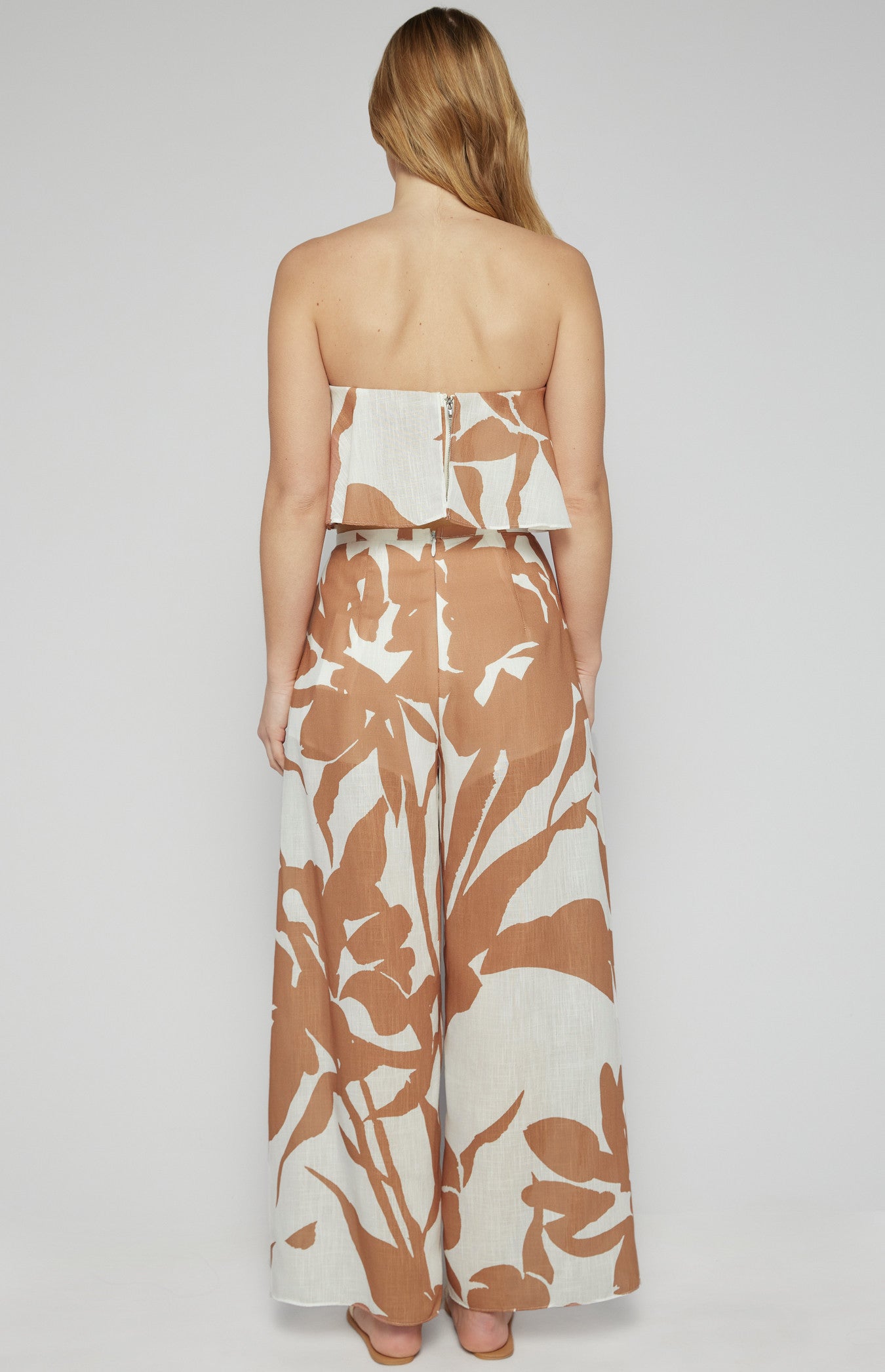 Faux Linen Abstract Prints Strapless Top