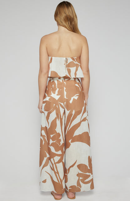 Faux Linen Abstract Prints Strapless Top
