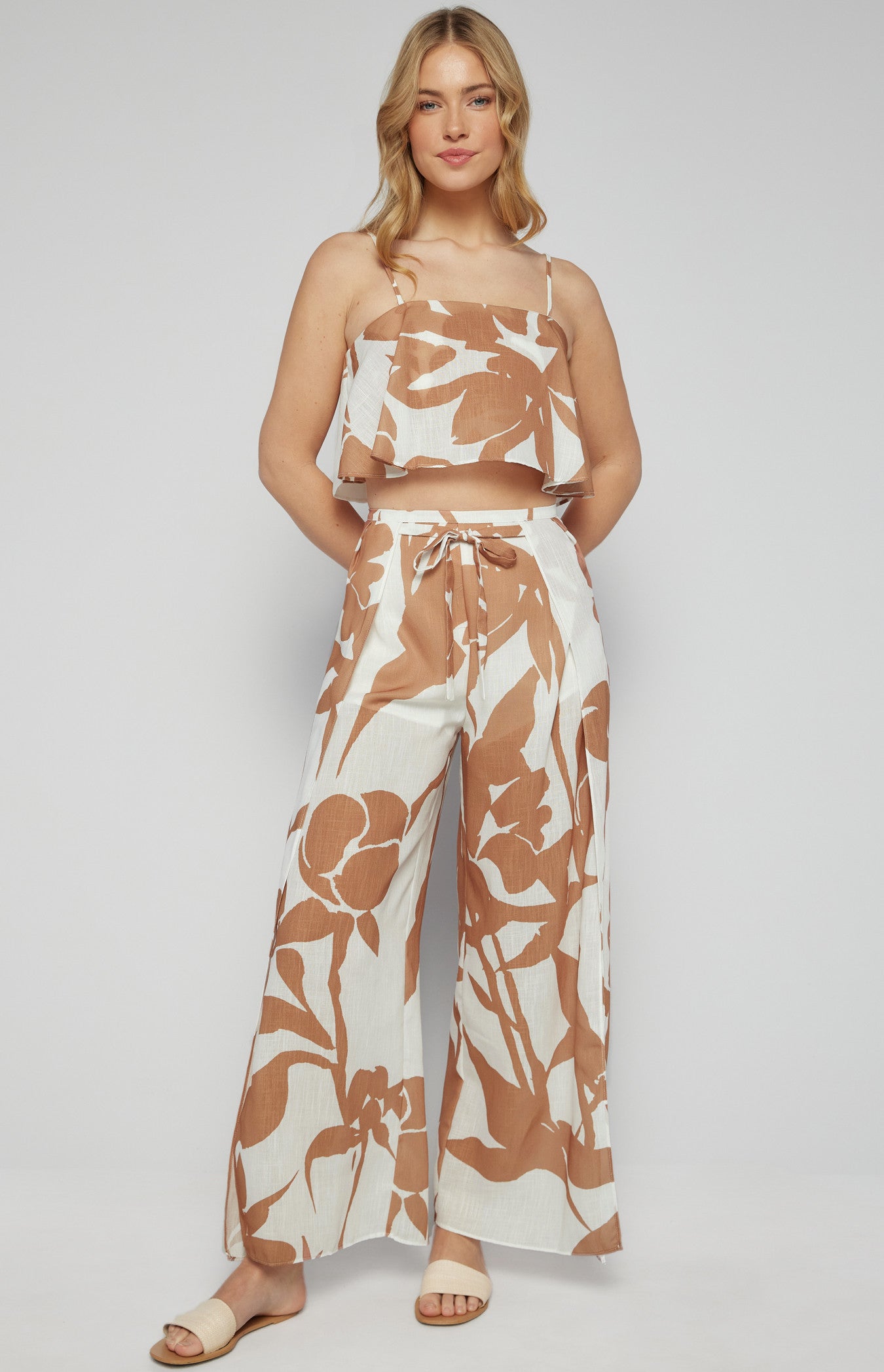 Faux Linen Abstract Prints Strapless Top