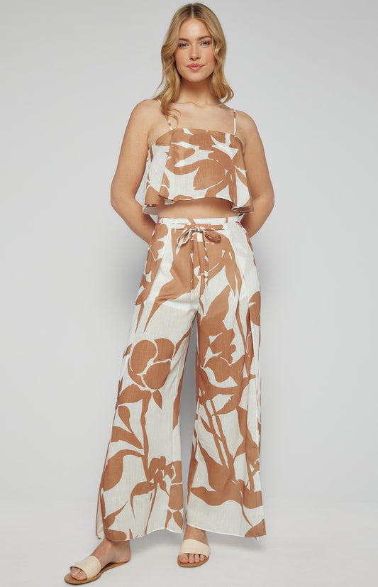 Faux Linen Abstract Prints Strapless Top