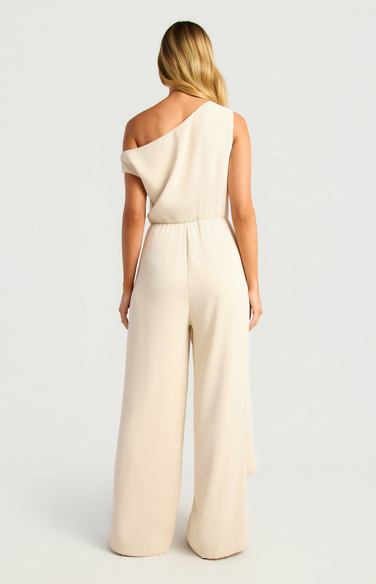 One Shoulder Drape Waist Tie Jumpsuit