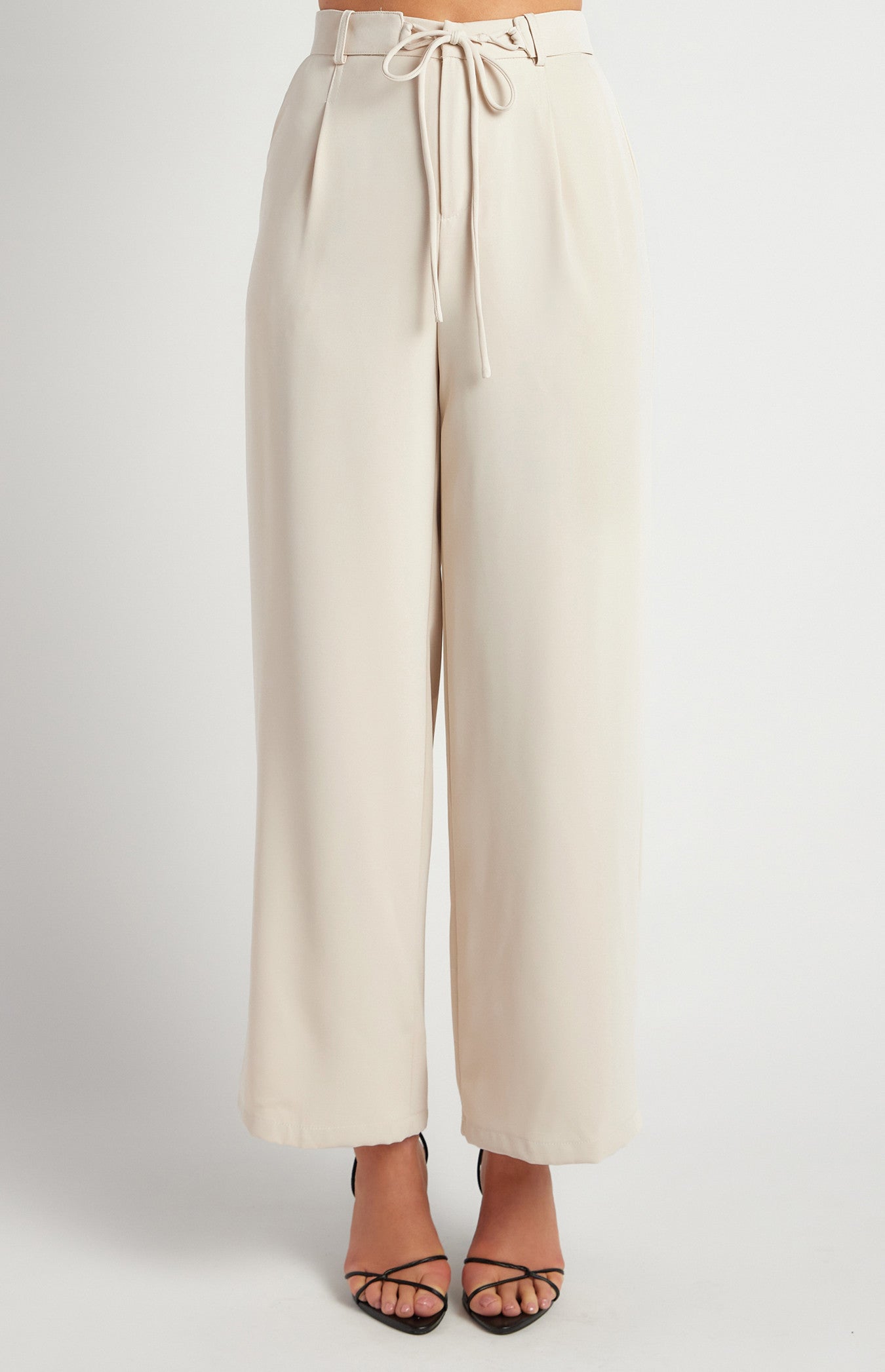 Bone Belt Detail Wide Leg Pants