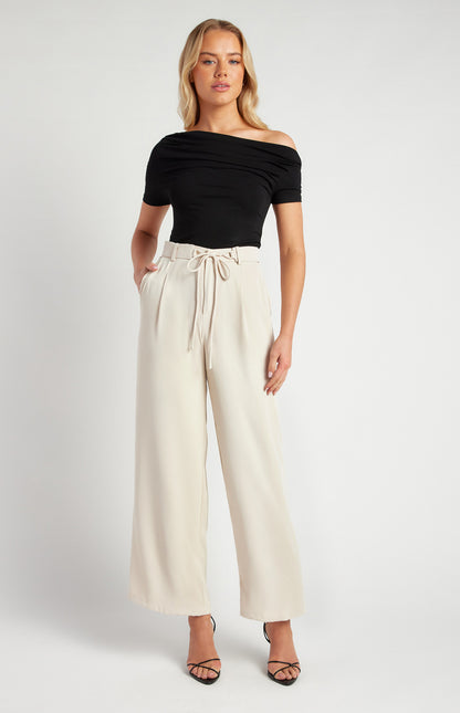 Bone Belt Detail Wide Leg Pants