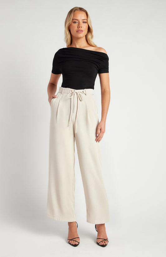 Bone Belt Detail Wide Leg Pants