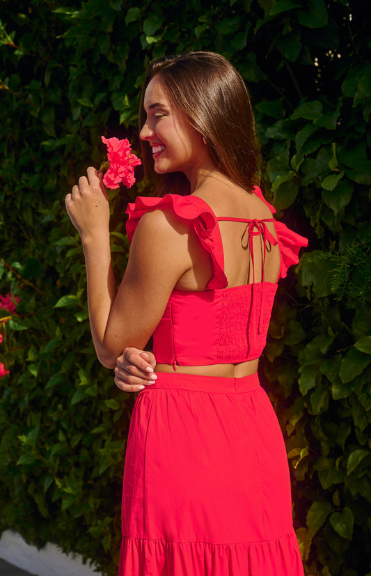 Red Cotton Frill Tiered Skirt