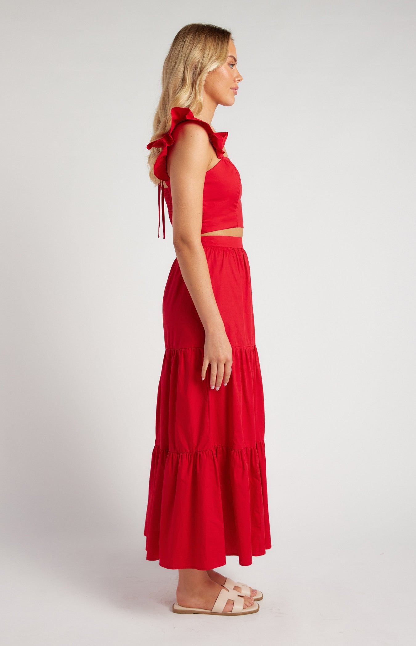 Red Cotton Frill Tiered Skirt