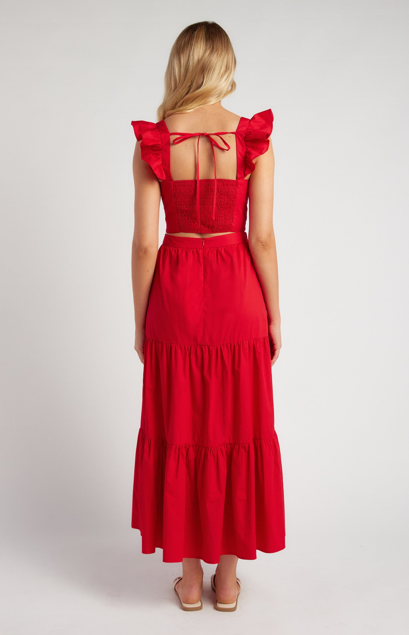 Red Cotton Frill Sleeve Top