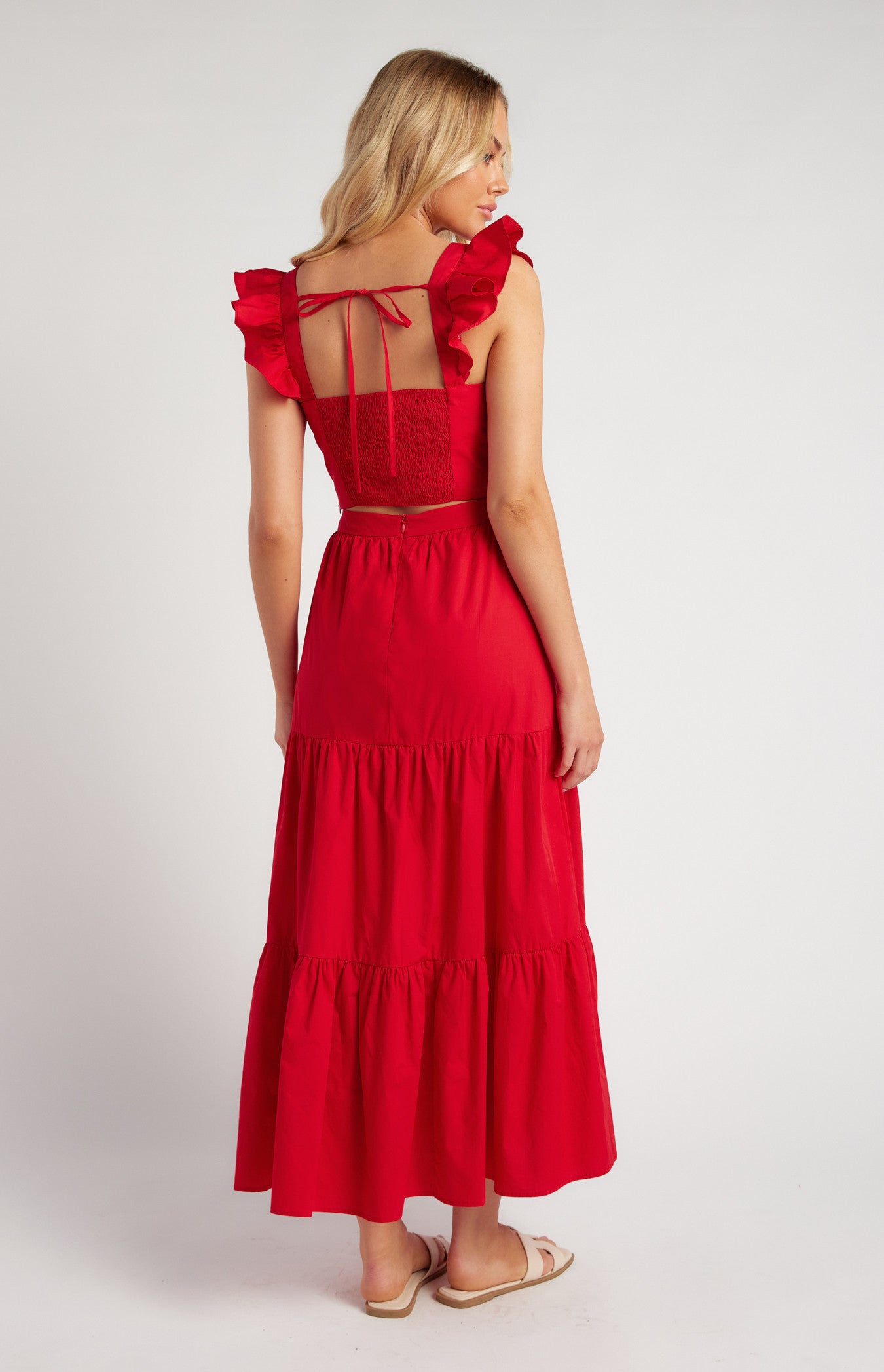 Red Cotton Frill Sleeve Top