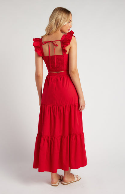 Red Cotton Frill Sleeve Top