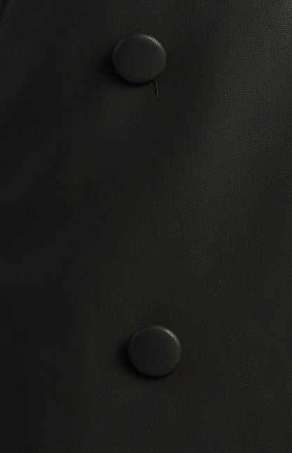 Black Faux Leather Double Breasted Longline Trench Coat