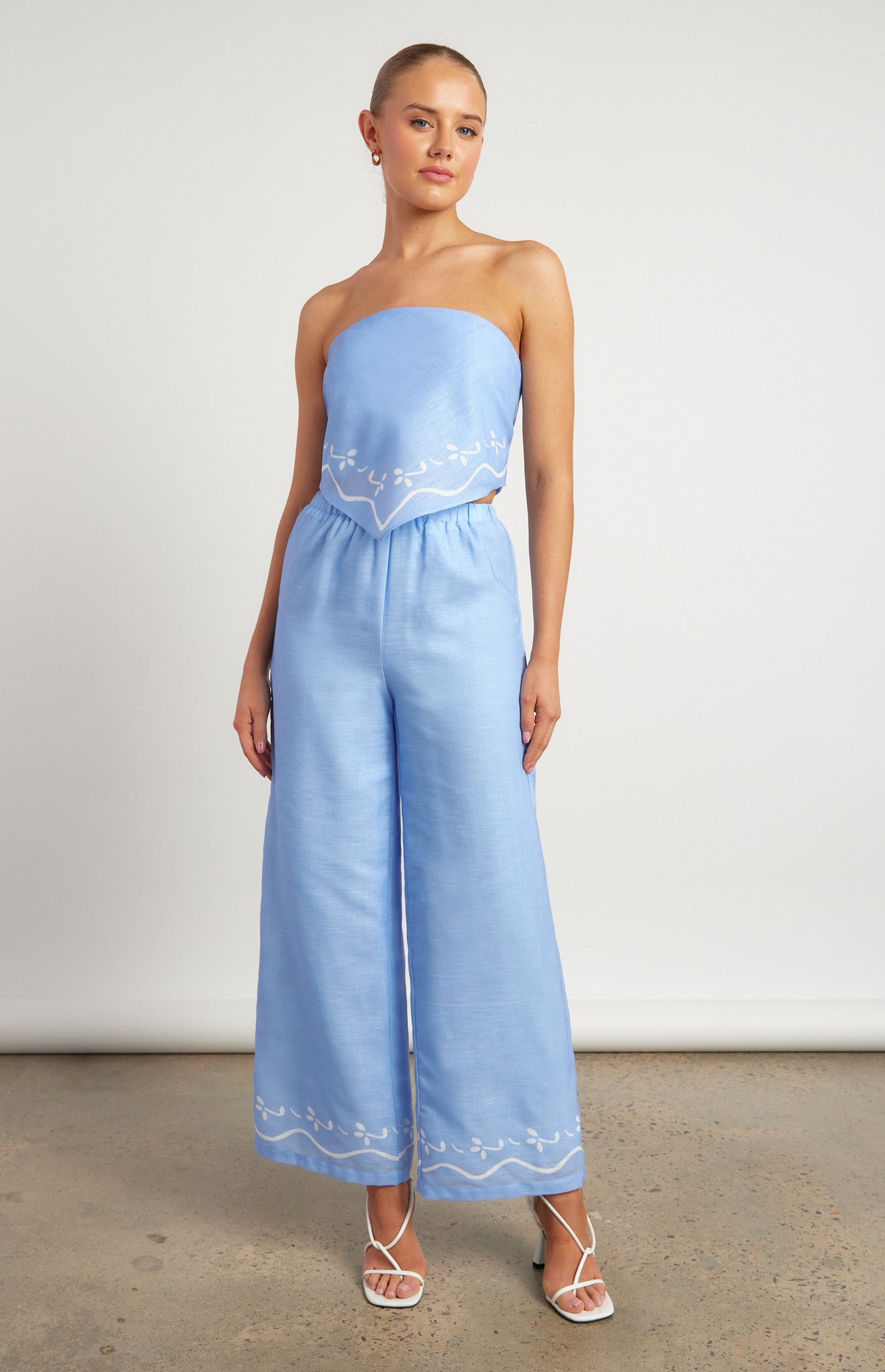 Border Print Faux Linen Pants
