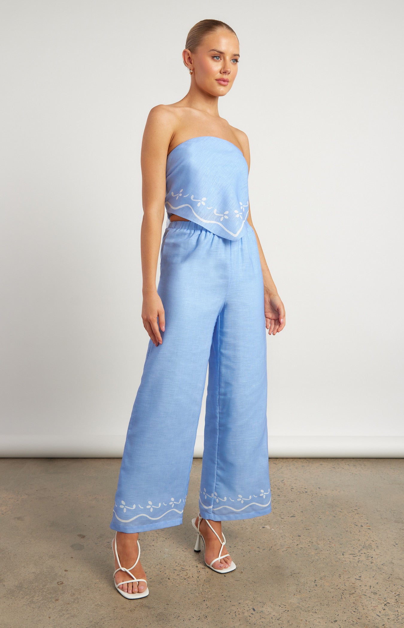 Border Print Linen Scarf Top