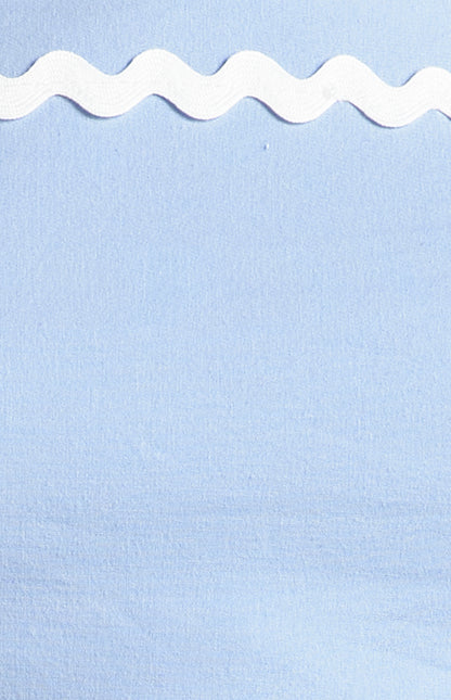 Blue Contrast Wave Trim Shirred Detail - Top