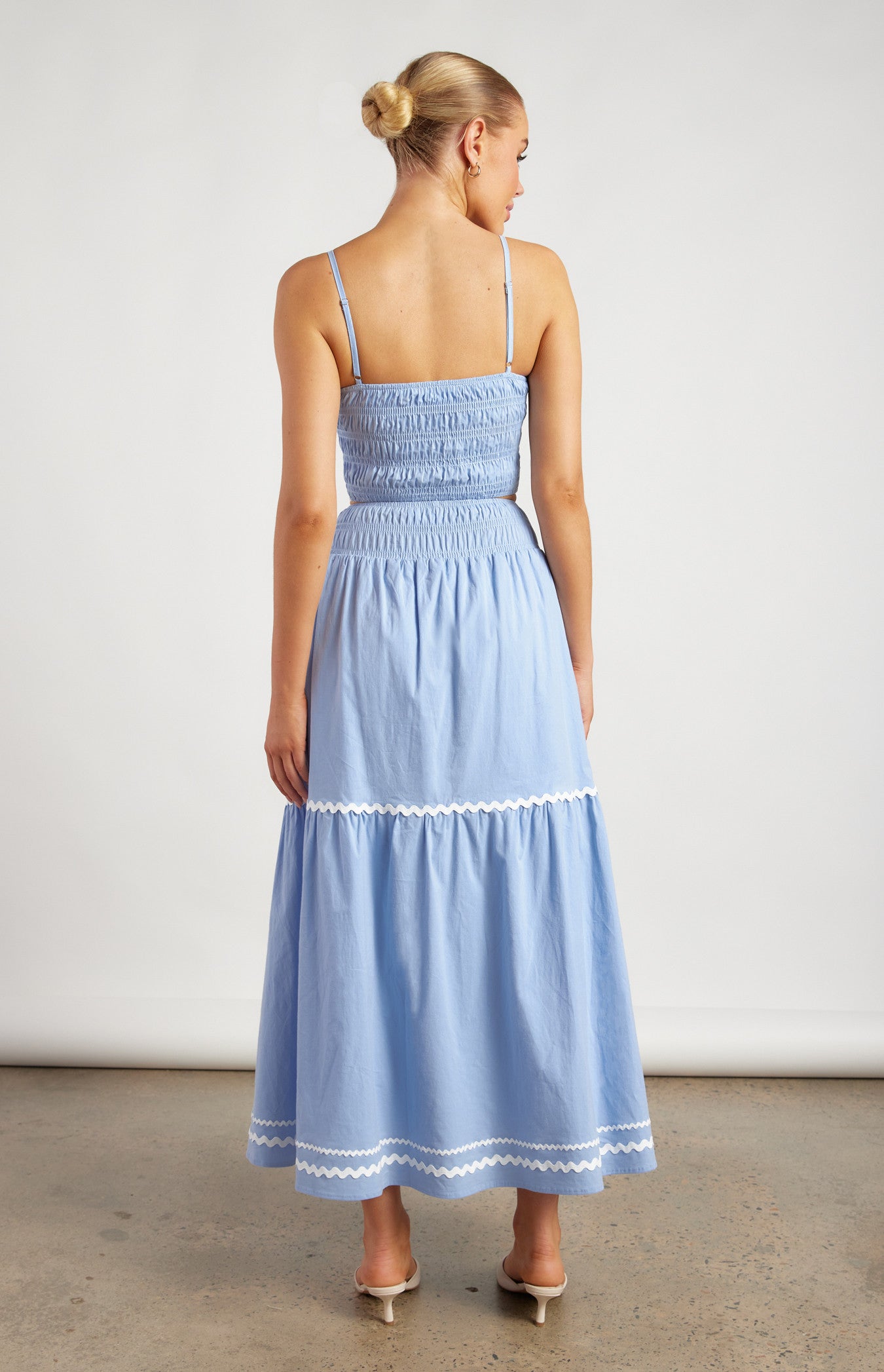 Blue Contrast Wave Trim Shirred Detail - Top